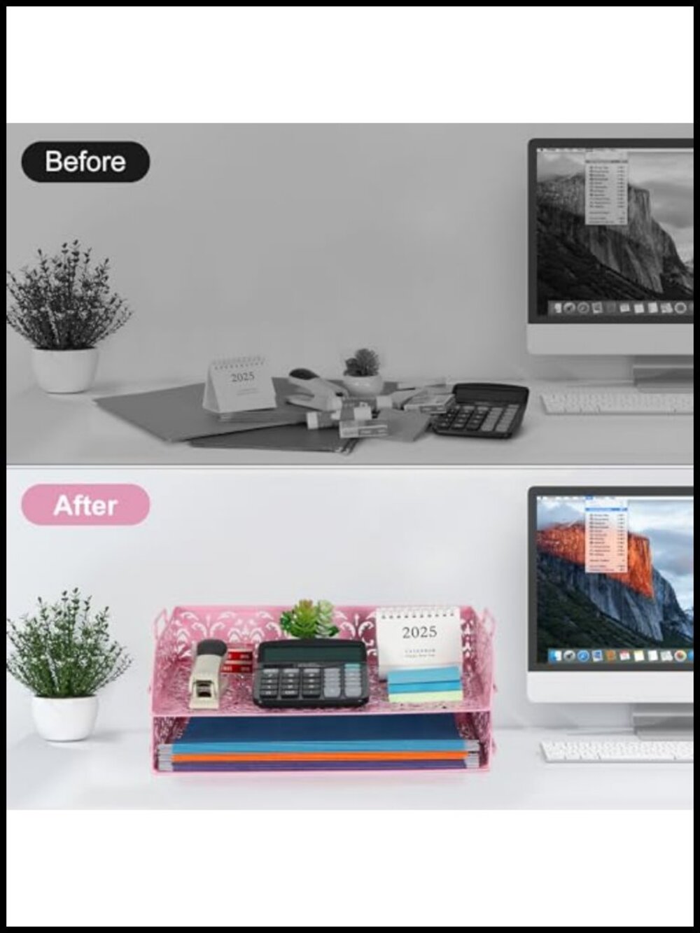 2 Tier Stackable Metal Paper Tray Desk Organizer File Storage - Picture 6 of 6